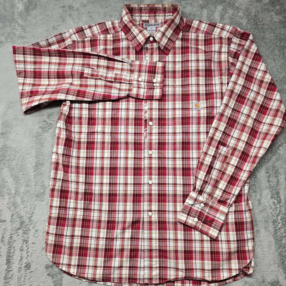 Carhartt Plaid Regular Long Sleeve Button Down Shirt Mens Medium Red ES155DKR